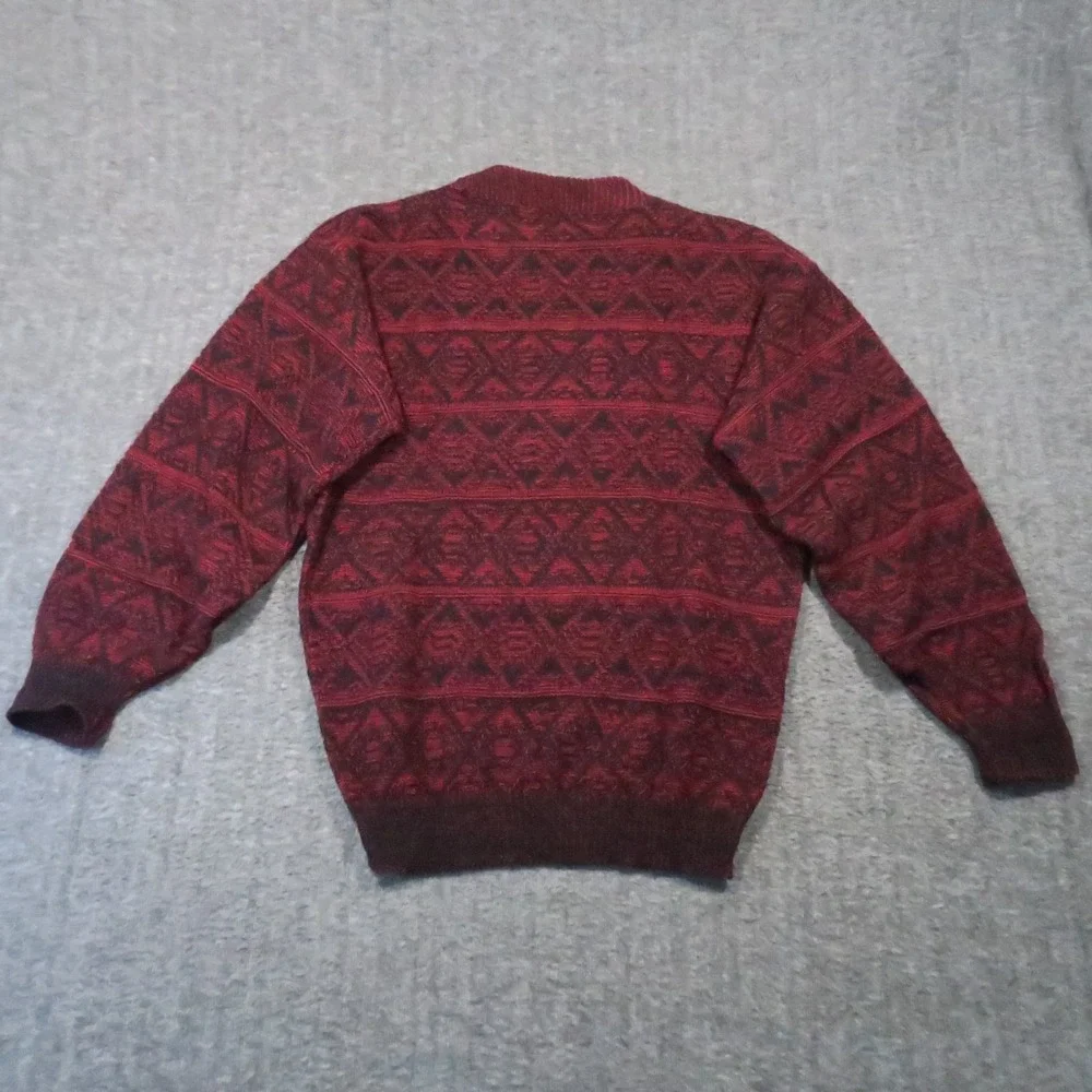 Atlantic Traders‎ Sweater Mens L Red Black Geometric Knit Crewneck Vintage Cabin